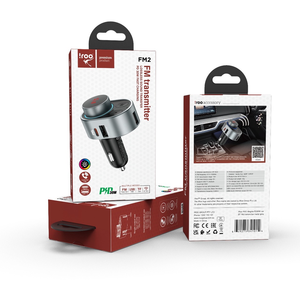 iRoo FM2 | PD 30W Bluetooth FM Transmitter /w Mic