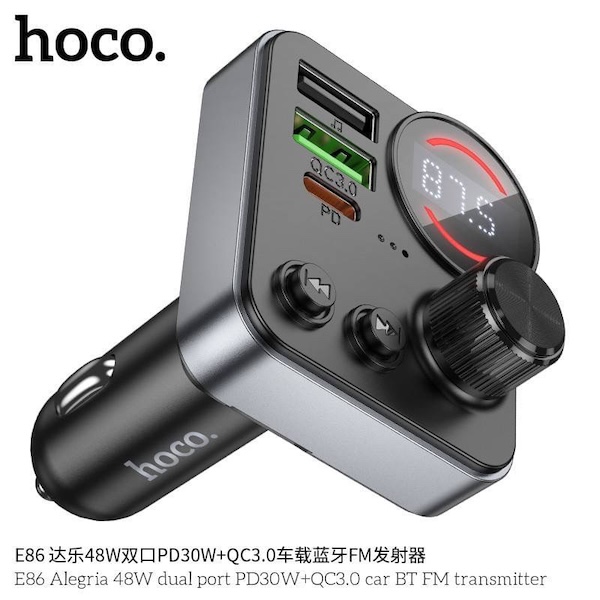 Hoco E86 | Alegria 48W dual port PD30W+QC3.0 car BT FM transmitter [Replaced by IROO FEM3]
