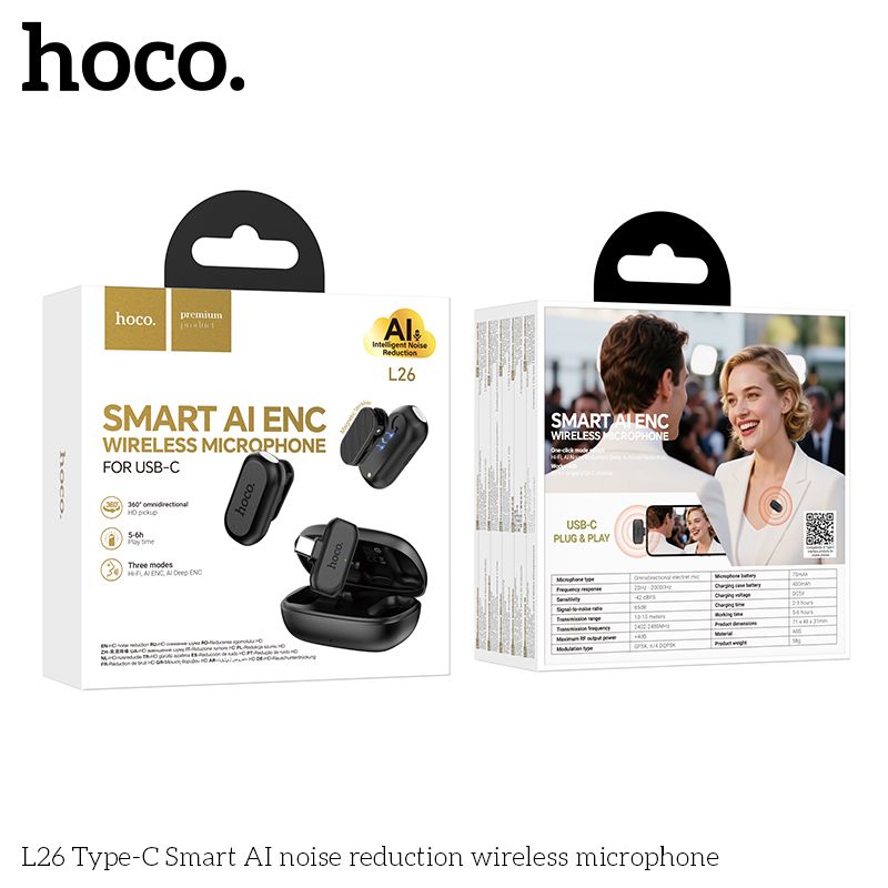 Hoco L26 Type-C Smart AI noise reduction wireless microphone
