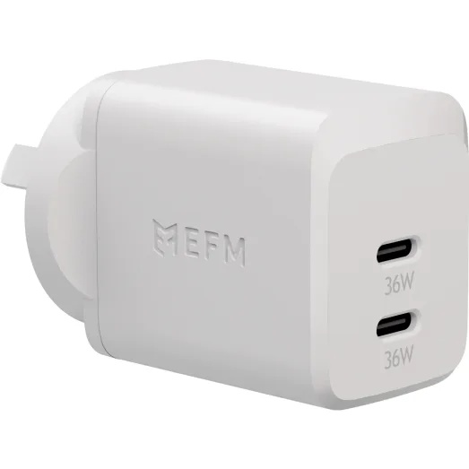 EFM ECO 36W Dual Type-C Ports Wall Charger With Power Delivery and PPS - White